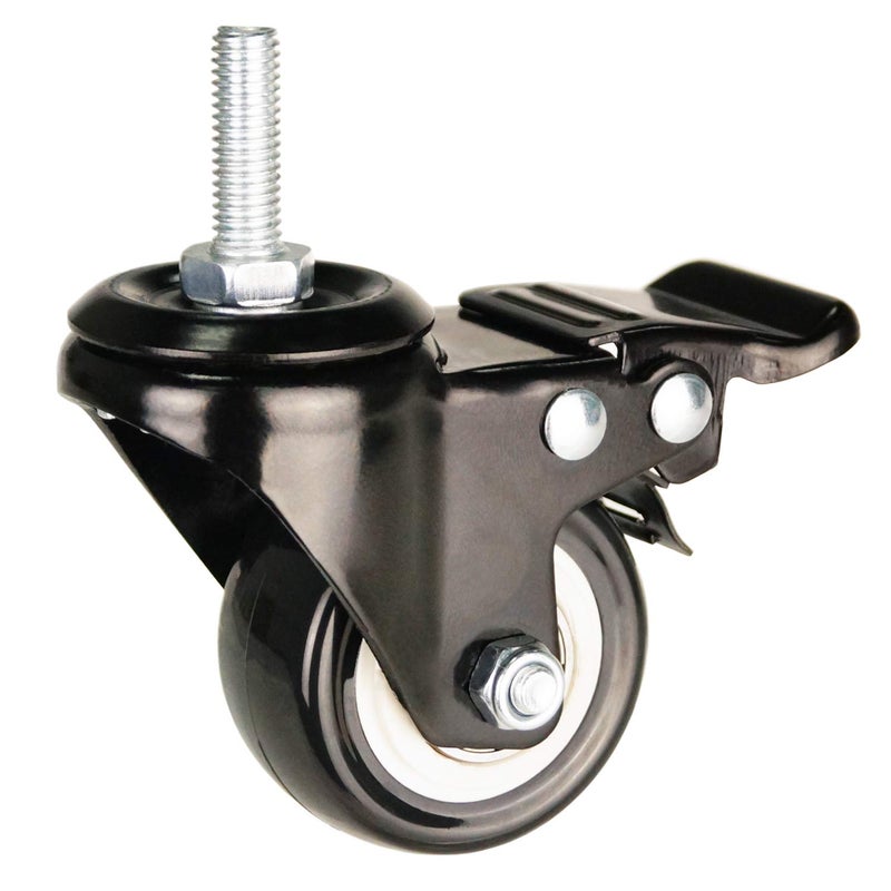 YEEMIGO 2 Inch Caster Wheels Metric Size M8?25mm Threaded Stem Casters Castors Wheels  360 Degree Direction Double Brakes Industrial Wheel Furniture Caster for Carts and DIY Tools Pack of 4 - Image 5